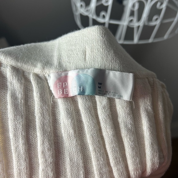 Free People Beach Veda Sweater Knit Ribbed Midi Skirt Cotton Linen Ivory Size M - Picture 4 of 5